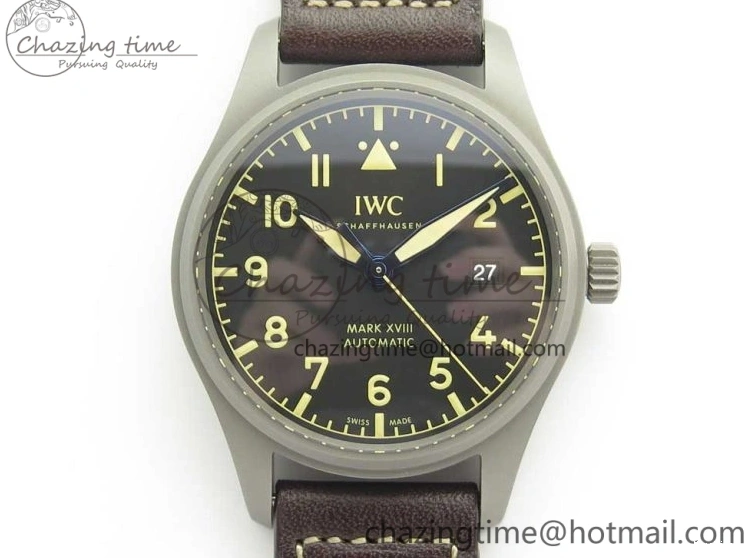 MIROTIME 0113 SmartChoice Mark XVIII IW327006 Titanium M+F 1:1 Best Edition Black Dial on Brown Leather Strap A 7145